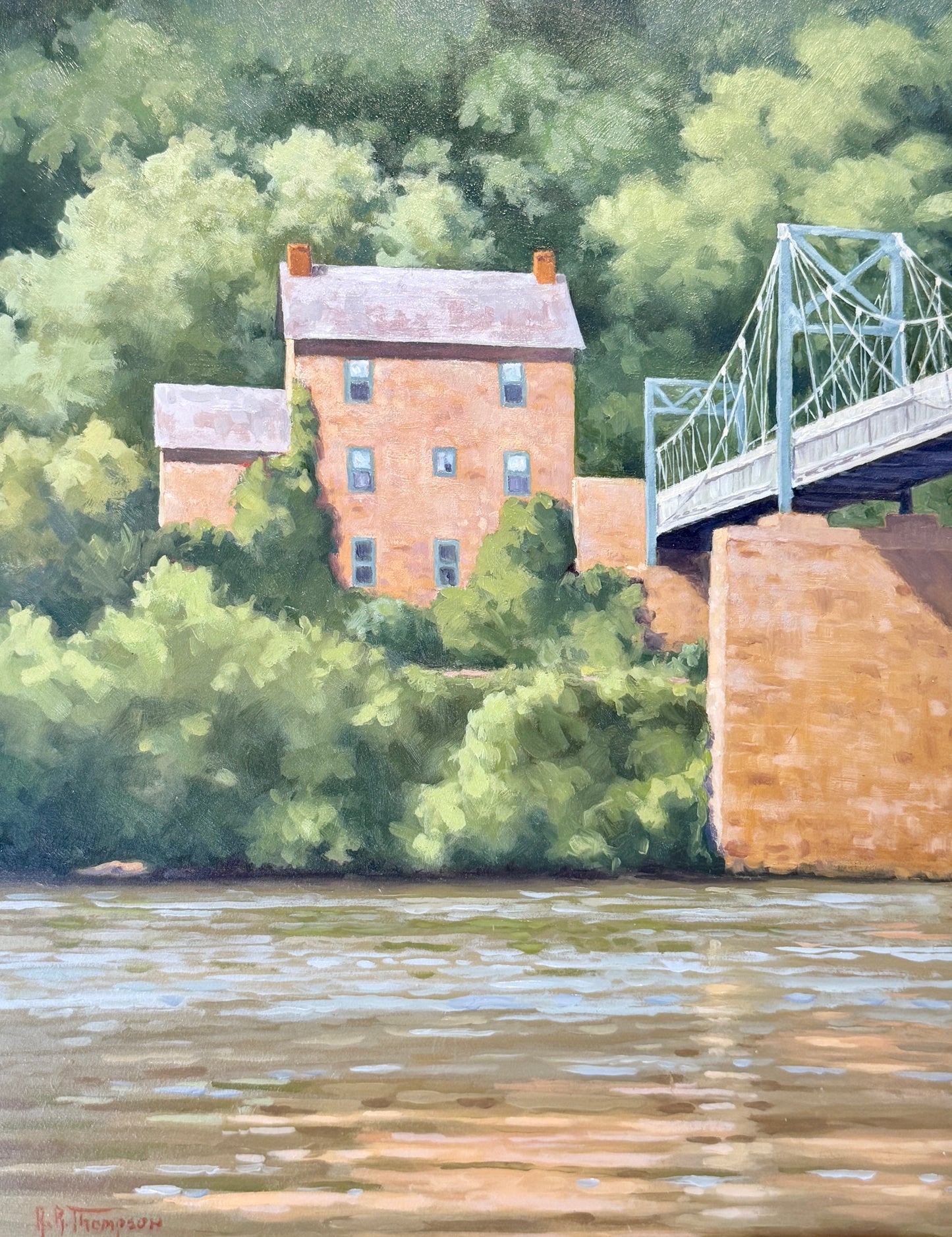 Anthony R. Thompson Delaware River Pennsylvania Landscape Oil Painting in Gold Frame