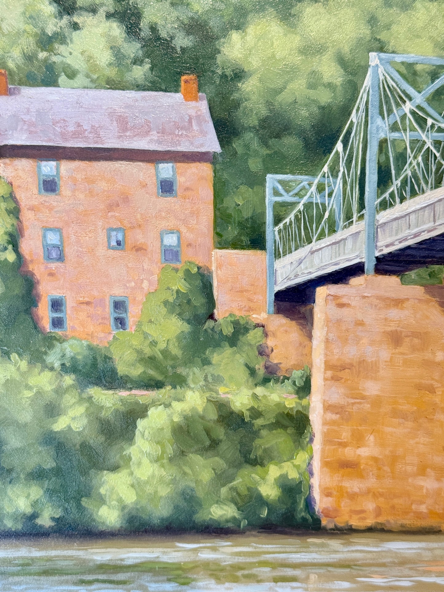 Anthony R. Thompson Delaware River Pennsylvania Landscape Oil Painting in Gold Frame