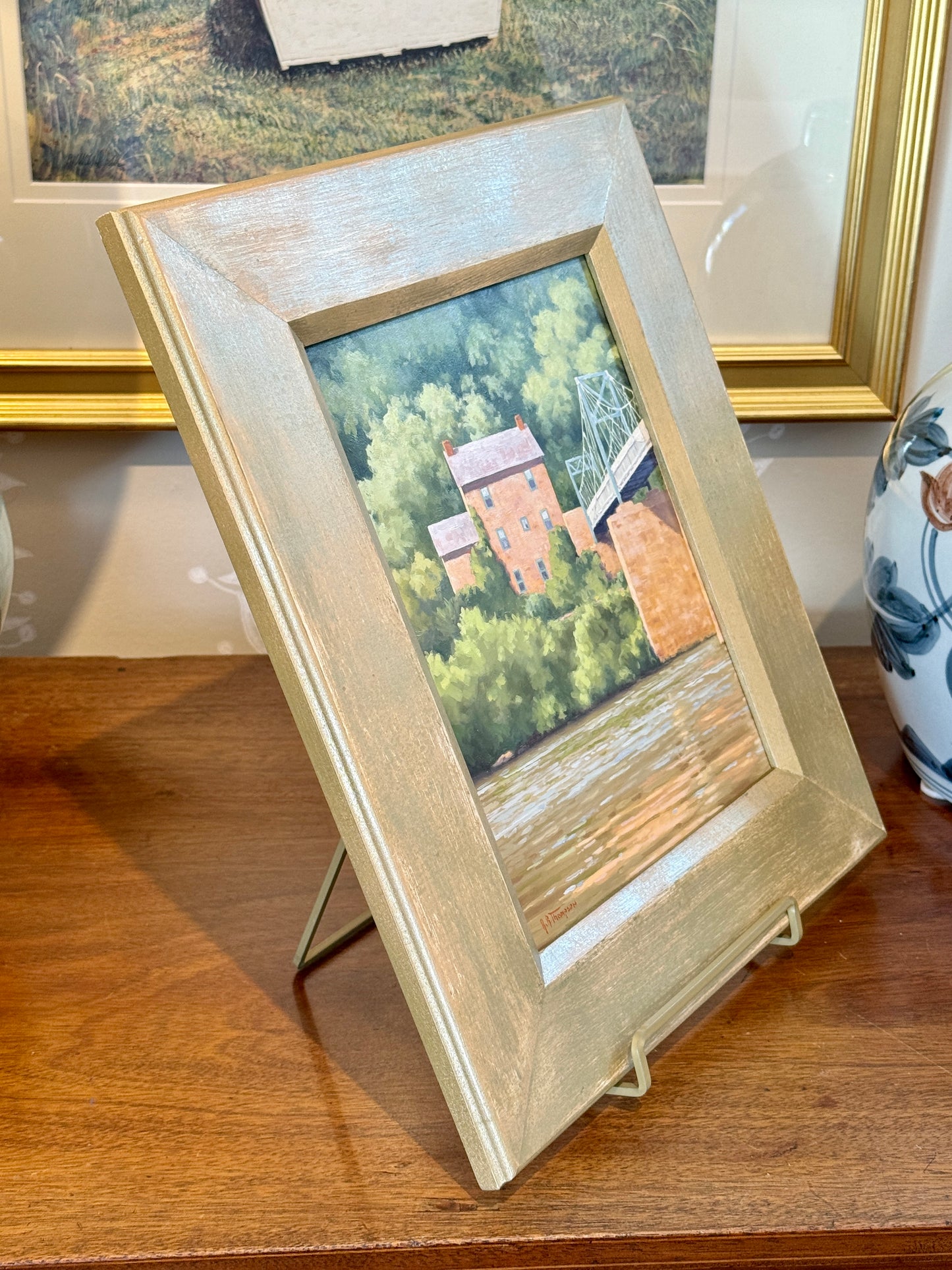 Anthony R. Thompson Delaware River Pennsylvania Landscape Oil Painting in Gold Frame