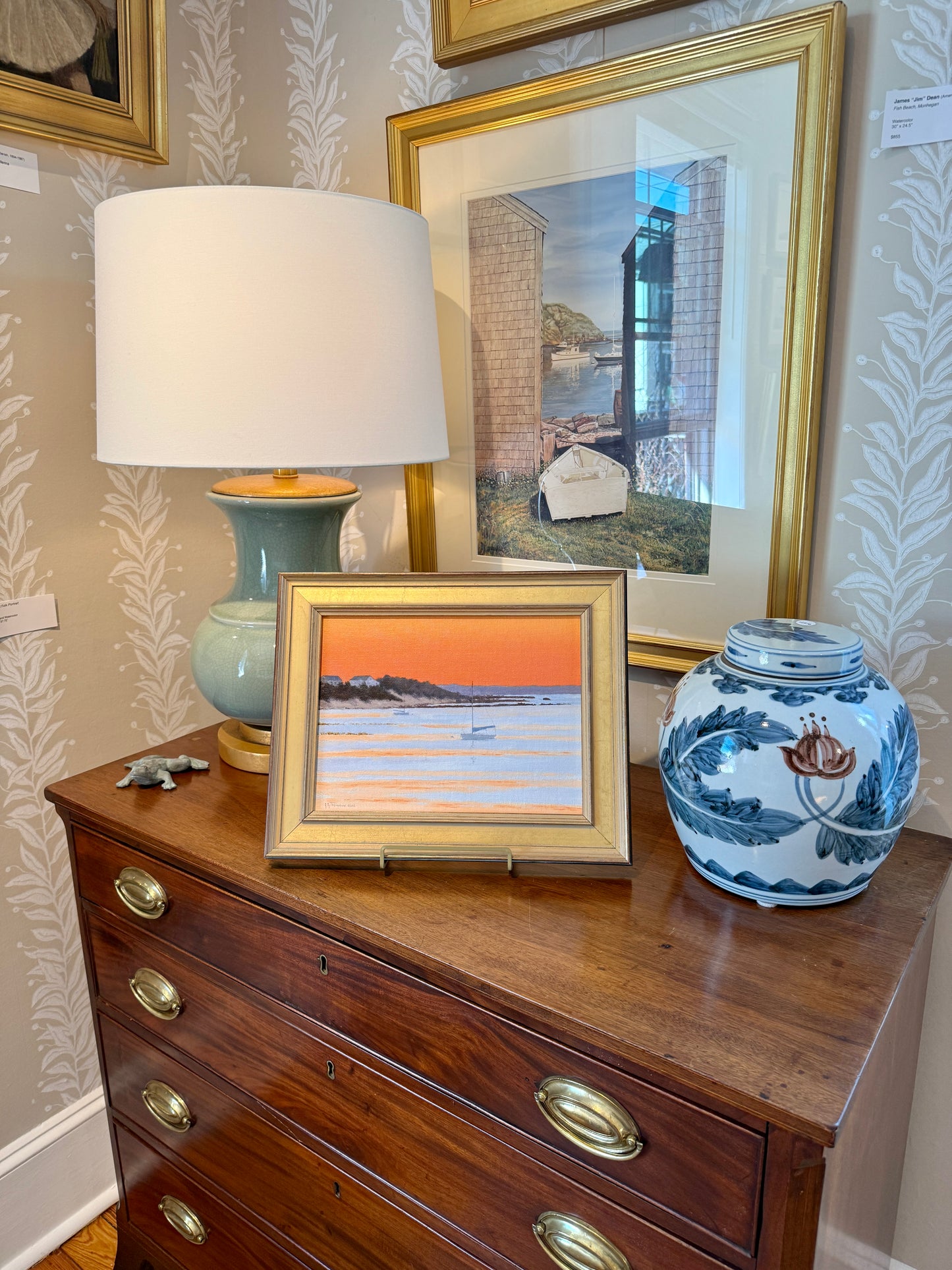 Anthony R. Thompson Cape Cod Bay Sunset Seascape Oil Painting in Gold Frame