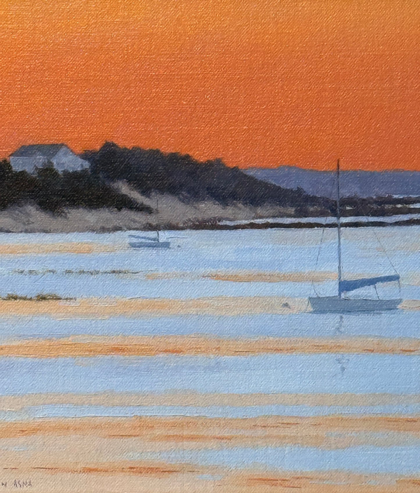 Anthony R. Thompson Cape Cod Bay Sunset Seascape Oil Painting in Gold Frame