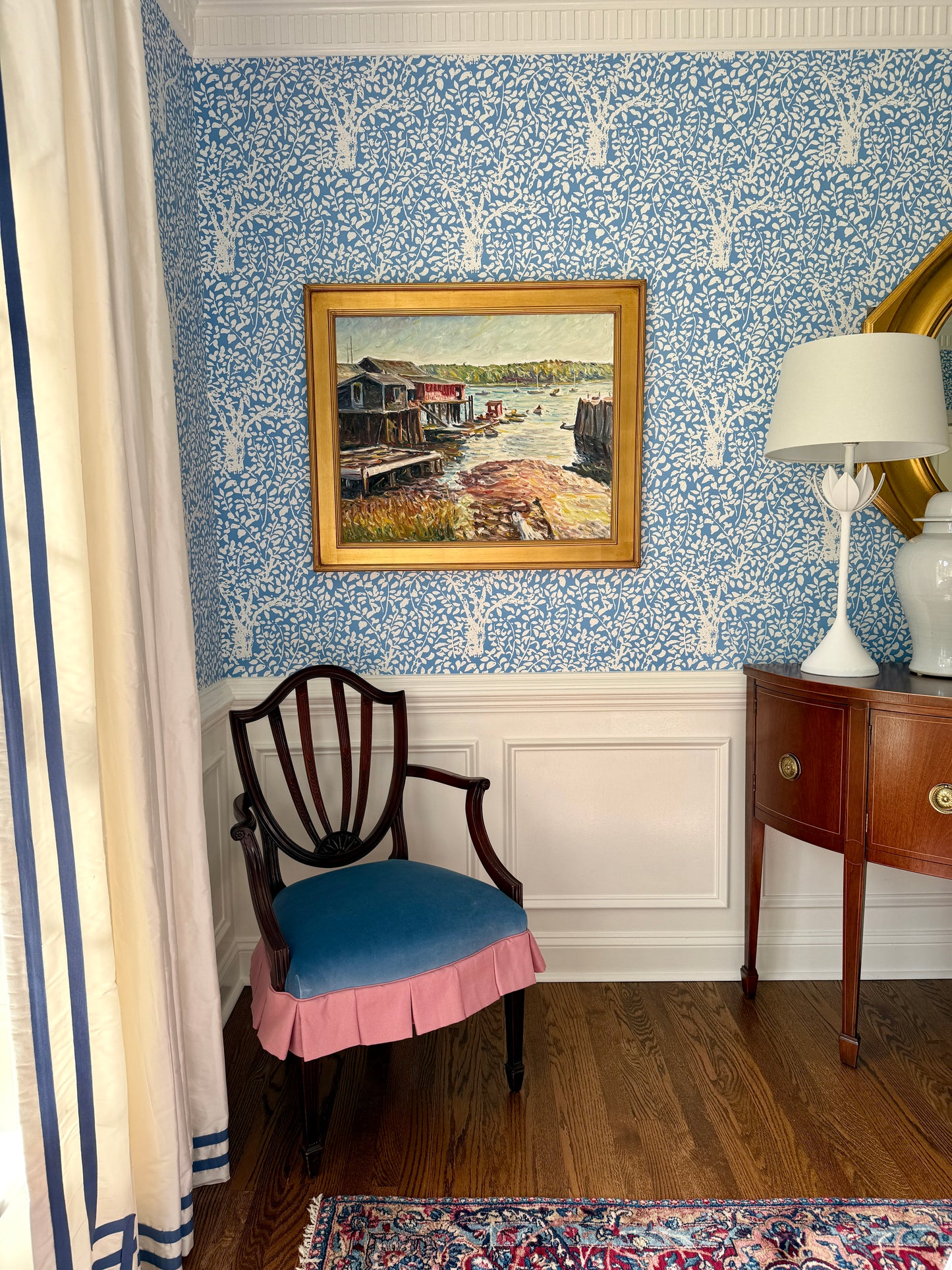 Edmund Jordan Southwest Harbor Afternoon Mount Desert Island Maine Seascape Oil Painting in Gold Frame