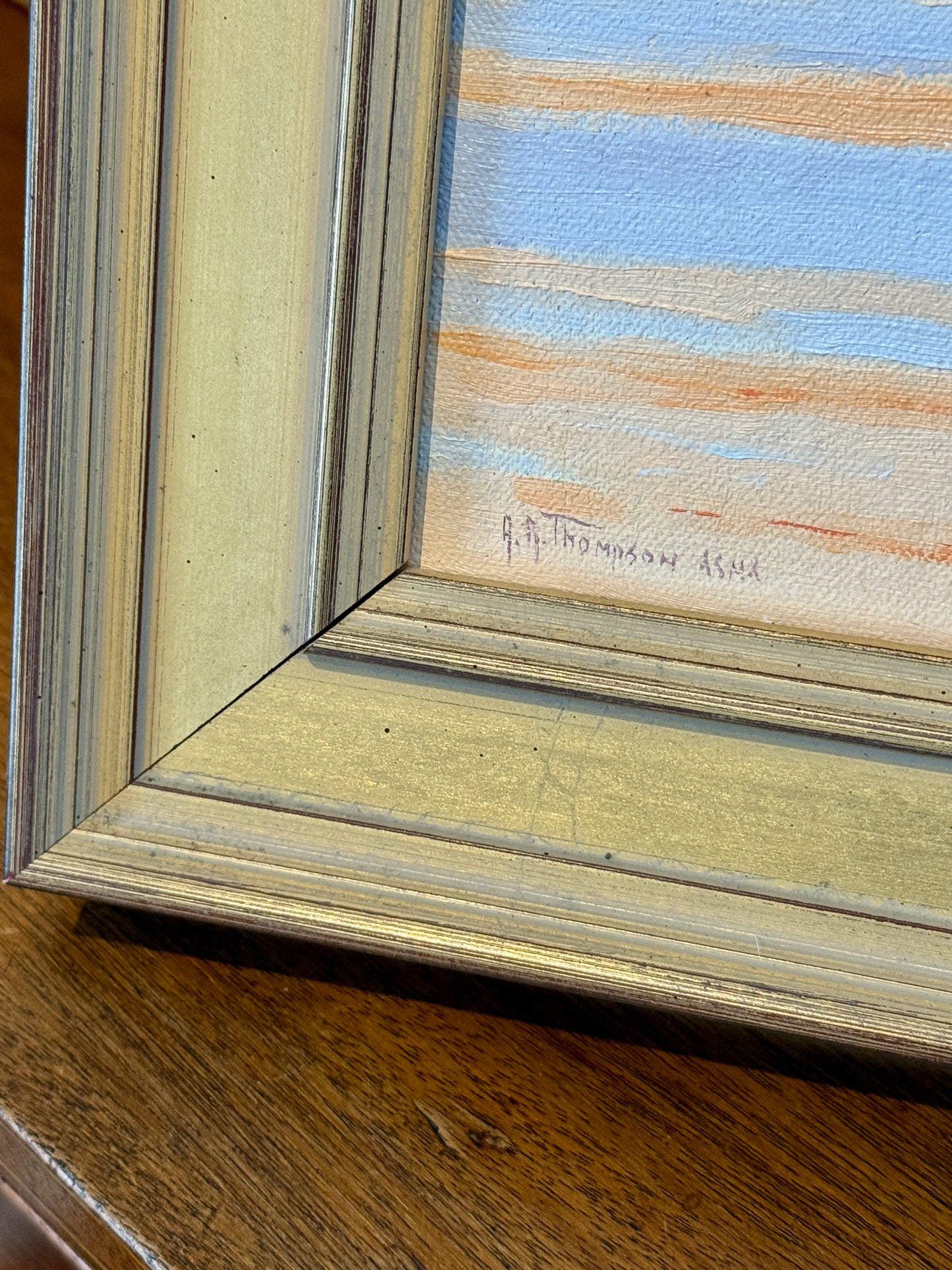 Anthony R. Thompson Cape Cod Bay Sunset Seascape Oil Painting in Gold Frame