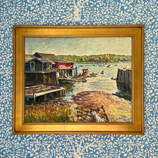 Edmund Jordan Southwest Harbor Afternoon Mount Desert Island Maine Seascape Oil Painting in Gold Frame