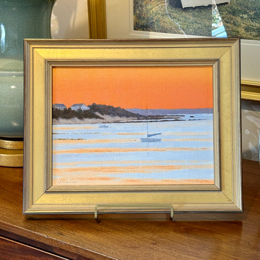 Anthony R. Thompson Cape Cod Bay Sunset Seascape Oil Painting in Gold Frame