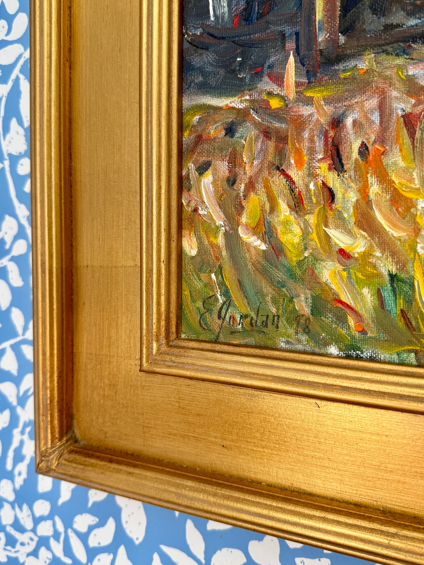 Edmund Jordan Southwest Harbor Afternoon Mount Desert Island Maine Seascape Oil Painting in Gold Frame