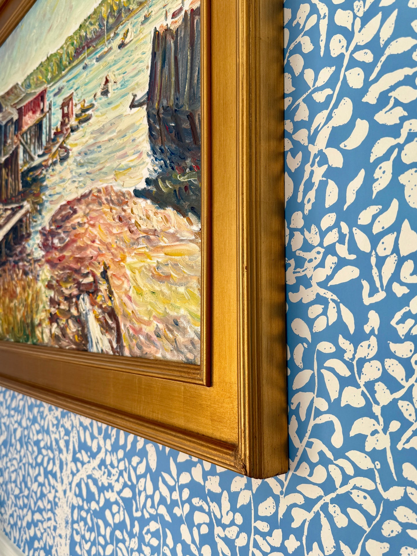 Edmund Jordan Southwest Harbor Afternoon Mount Desert Island Maine Seascape Oil Painting in Gold Frame