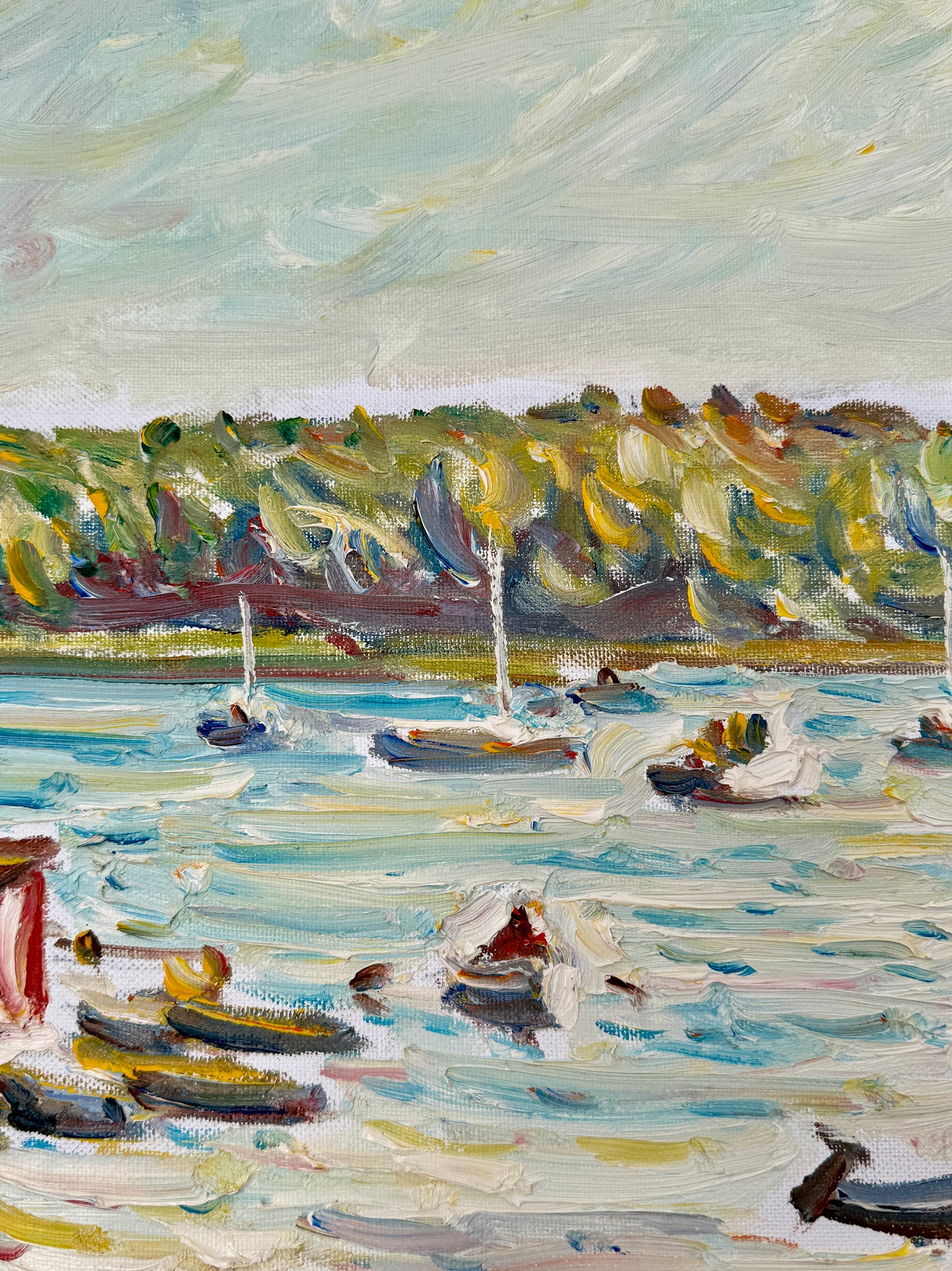 Edmund Jordan Southwest Harbor Afternoon Mount Desert Island Maine Seascape Oil Painting in Gold Frame