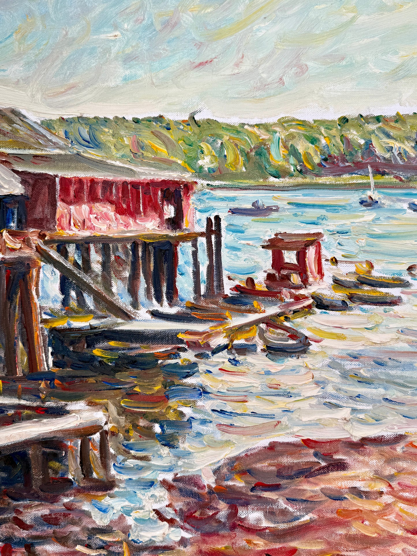 Edmund Jordan Southwest Harbor Afternoon Mount Desert Island Maine Seascape Oil Painting in Gold Frame