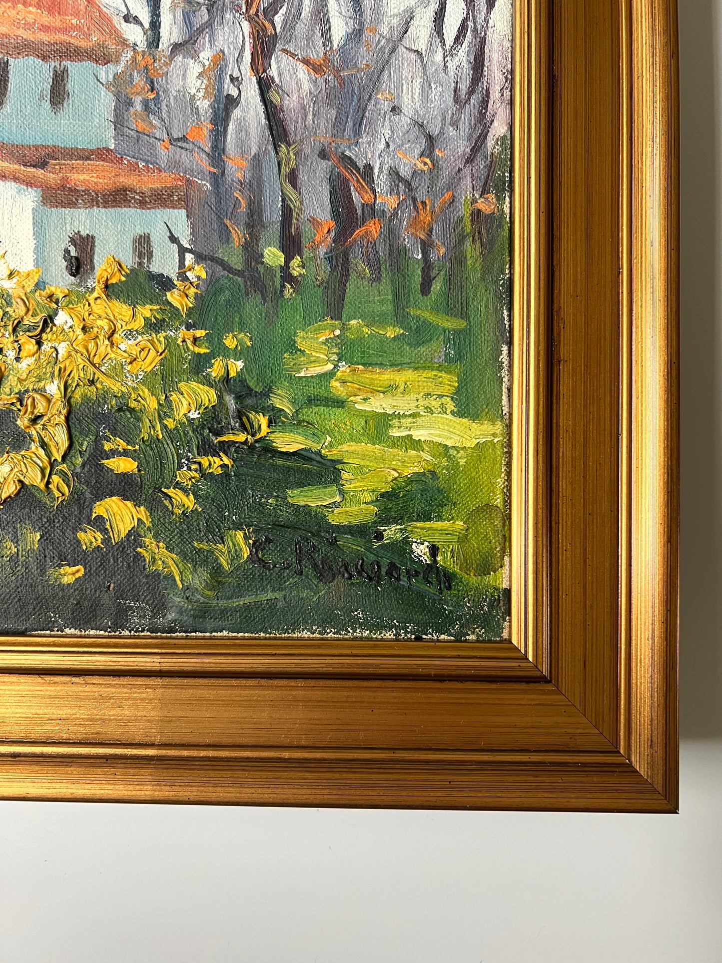 Cesare Ricciardi (American, 1892-1973) Impressionist Farmhouse Landscape Oil Painting in Gold Frame