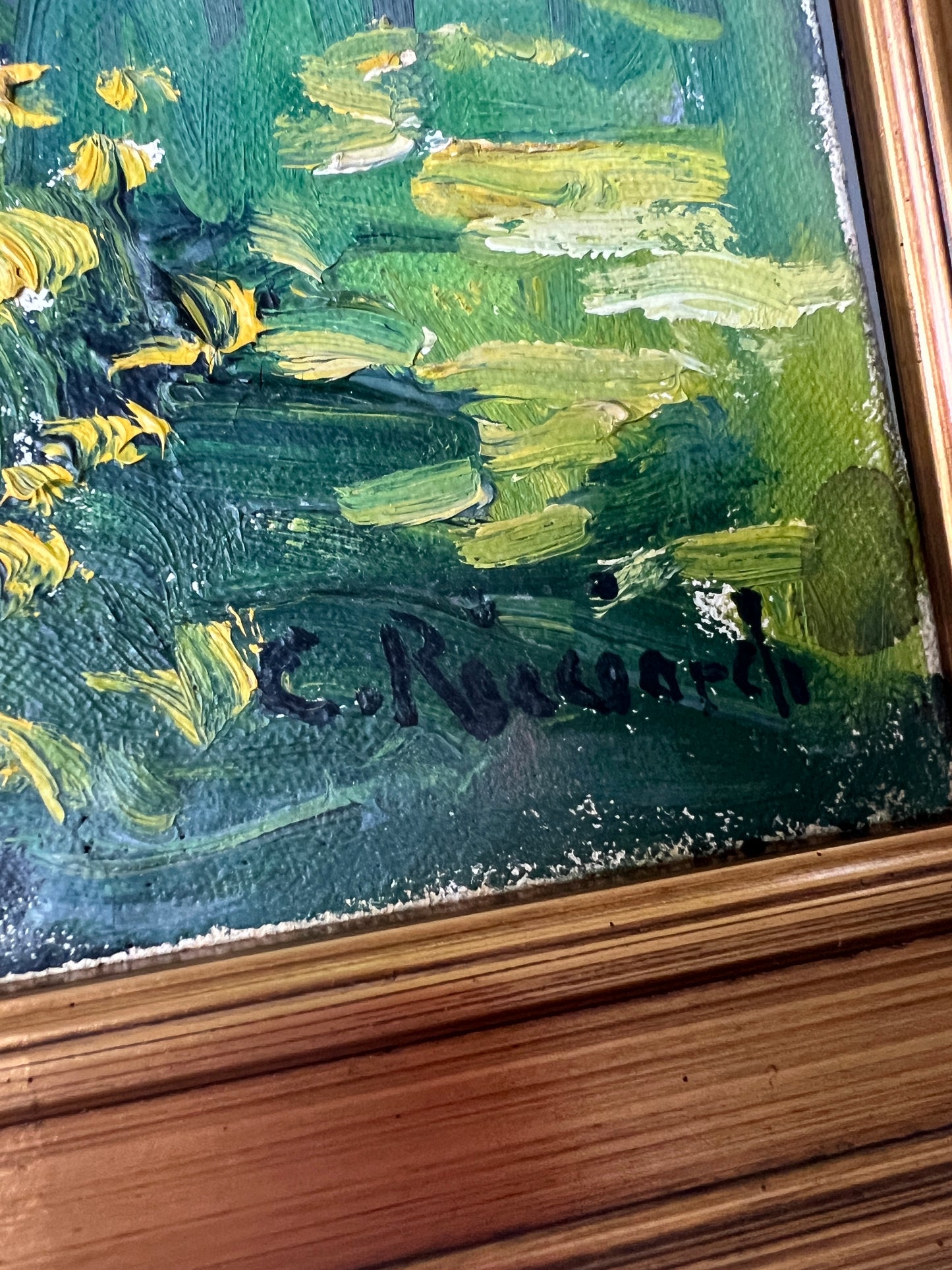 Cesare Ricciardi (American, 1892-1973) Impressionist Farmhouse Landscape Oil Painting in Gold Frame