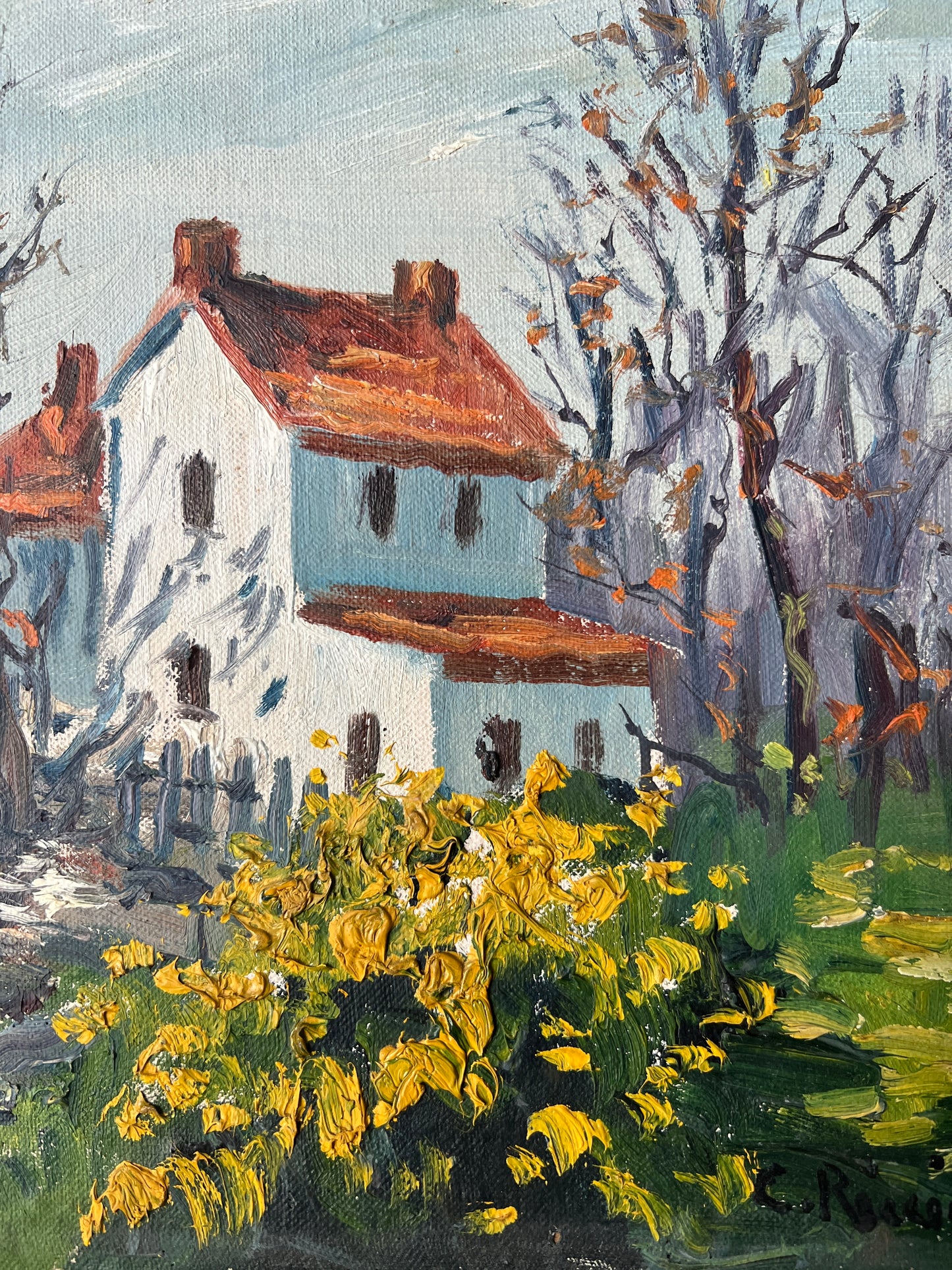 Cesare Ricciardi (American, 1892-1973) Impressionist Farmhouse Landscape Oil Painting in Gold Frame