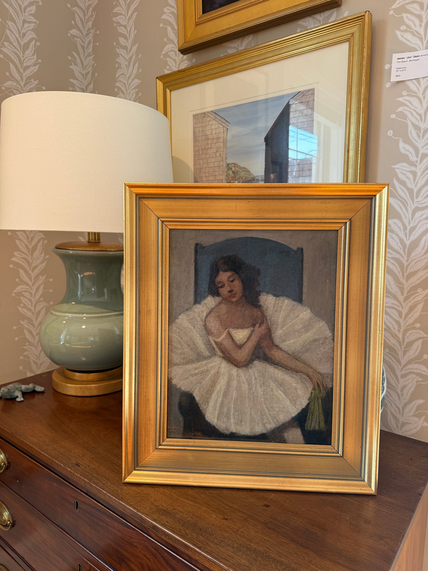 Helge Helme Portrait of a Ballerina Oil Painting in Gold Frame