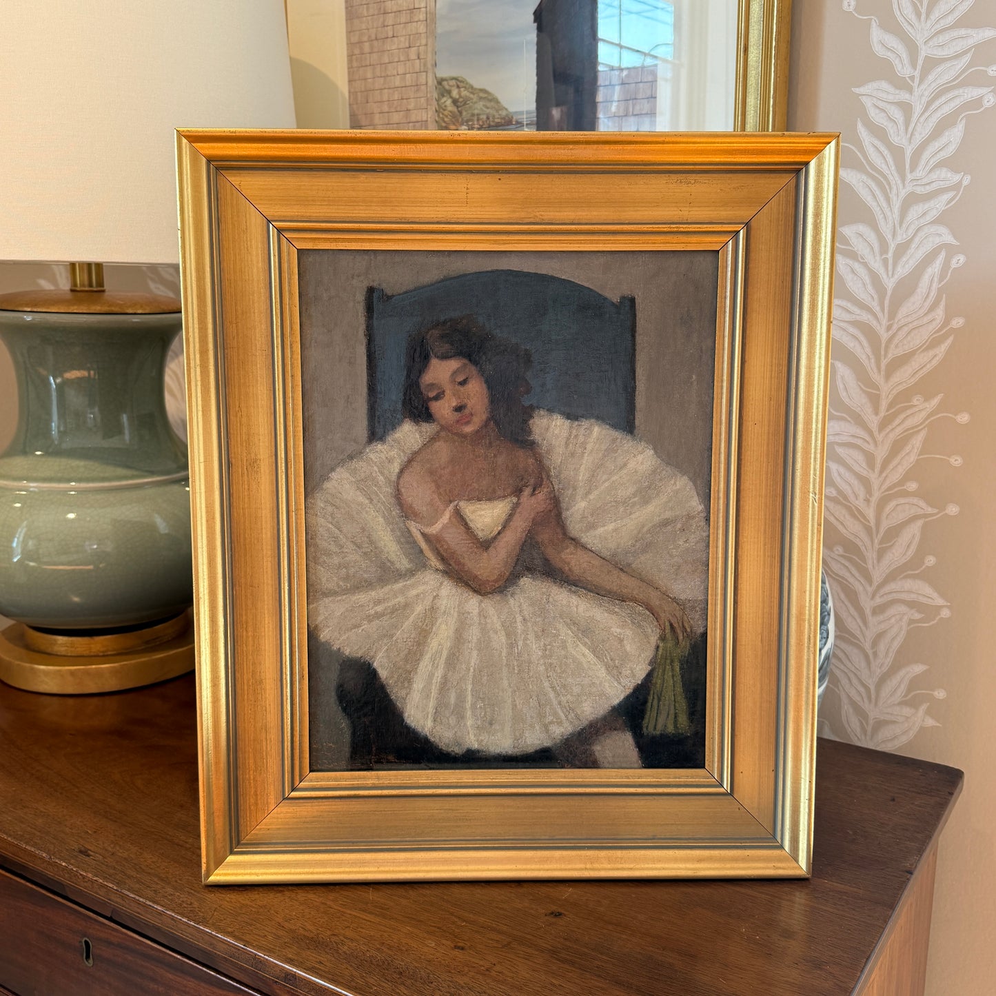 Helge Helme Portrait of a Ballerina Oil Painting in Gold Frame