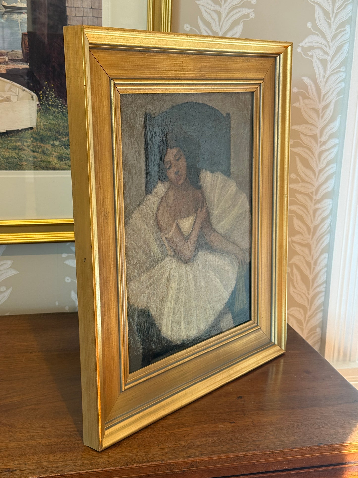 Helge Helme Portrait of a Ballerina Oil Painting in Gold Frame