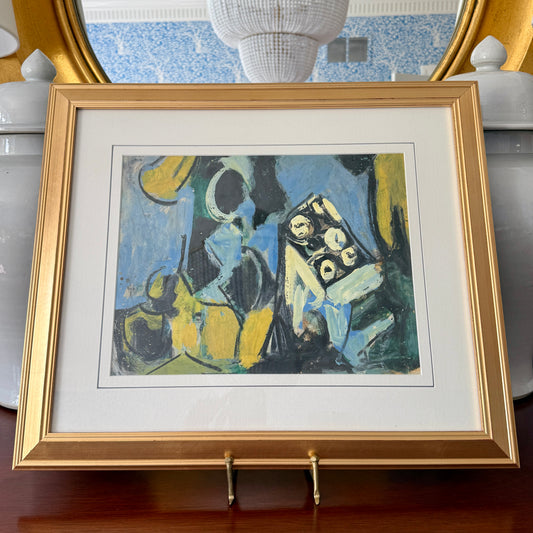 Richard Derby Tucker Blue and Yellow Abstract Composition Watercolor Painting in Gold Frame