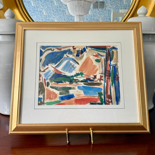 Richard Derby Tucker Abstract Composition Watercolor Painting in Gold Frame