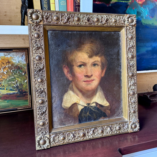 Antique Portrait of a Boy Oil Painting in Ornate Gilded Frame