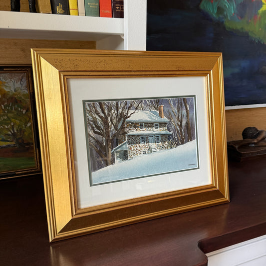 Thomas Newnam Chadds Ford Pennsylvania Landscape John Chad House in Winter Watercolor in Gold Frame