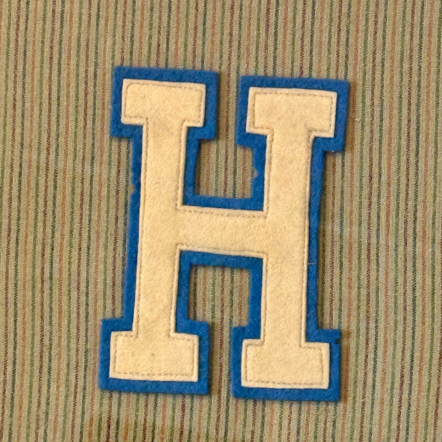 Vintage Varsity Letter Initial H on Brown Stripes in Gold Frame