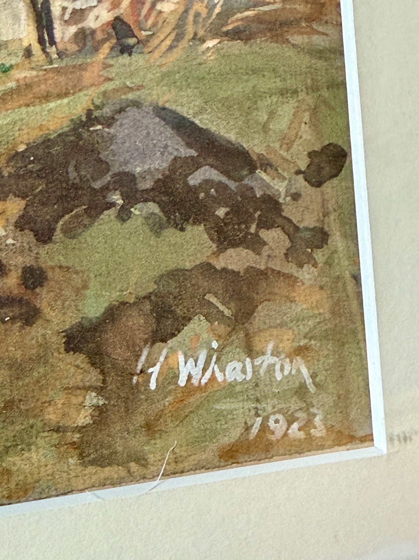 1923 The One That Got Away Fox Hunting Scene Gouache Watercolor Painting in Gilded Frame