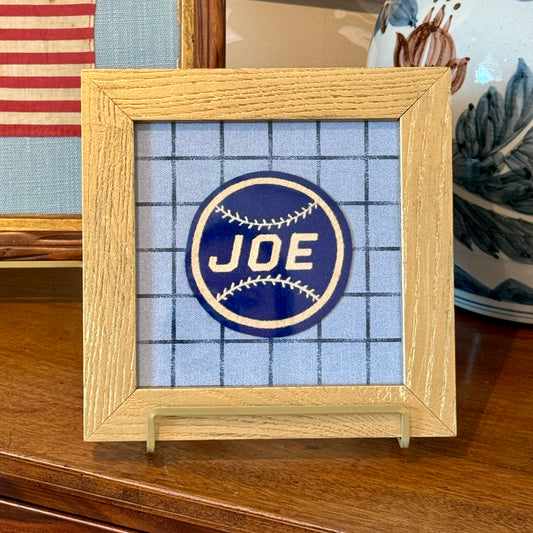 Varsity Varsity Jacket "Joe" Baseball Patch on Blue Windowpane in Gold Frame