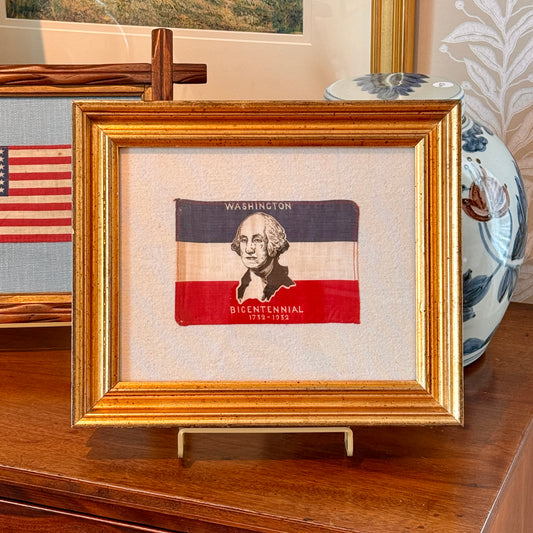 George Washington's Bicentennial Parade Flag on Duck Cloth in Deep Gold Frame