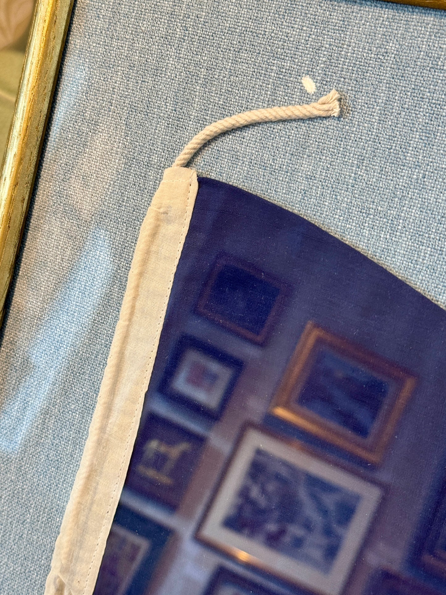 Vintage Second Substitute Burgee Nautical Flag on Light Blue Twill Fabric in Gold Frame