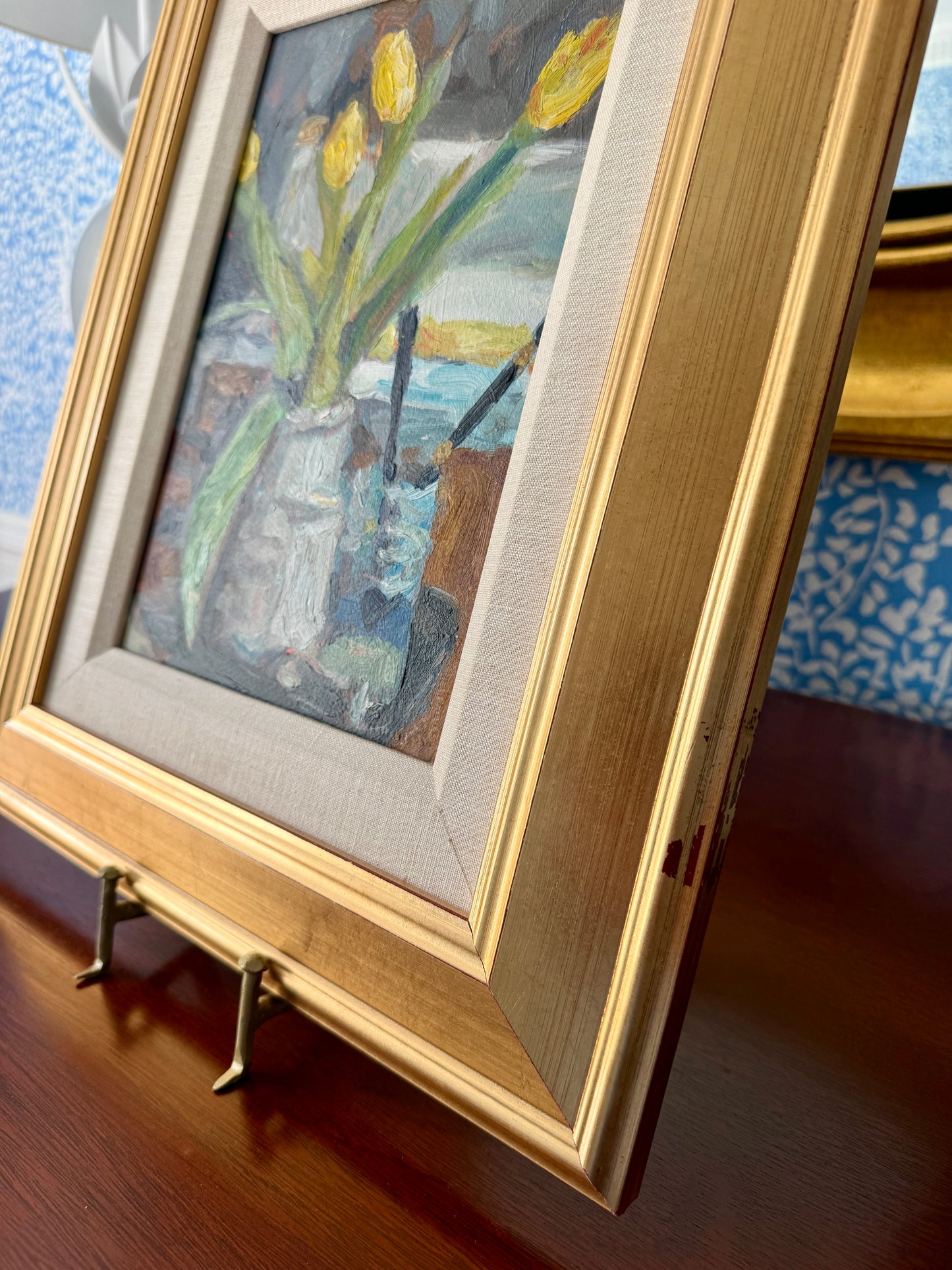 Matthew Reinert Yellow Tulips in January Still Life Oil Painting in Gold Frame