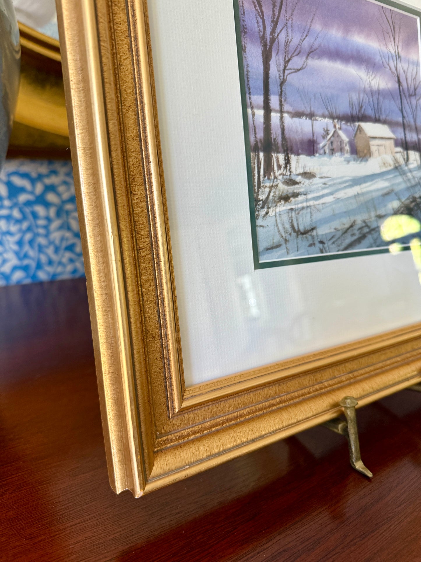 Thomas Newnam Chester County Pennsylvania Landscape Purple Sky Farm House Watercolor in Gold Frame