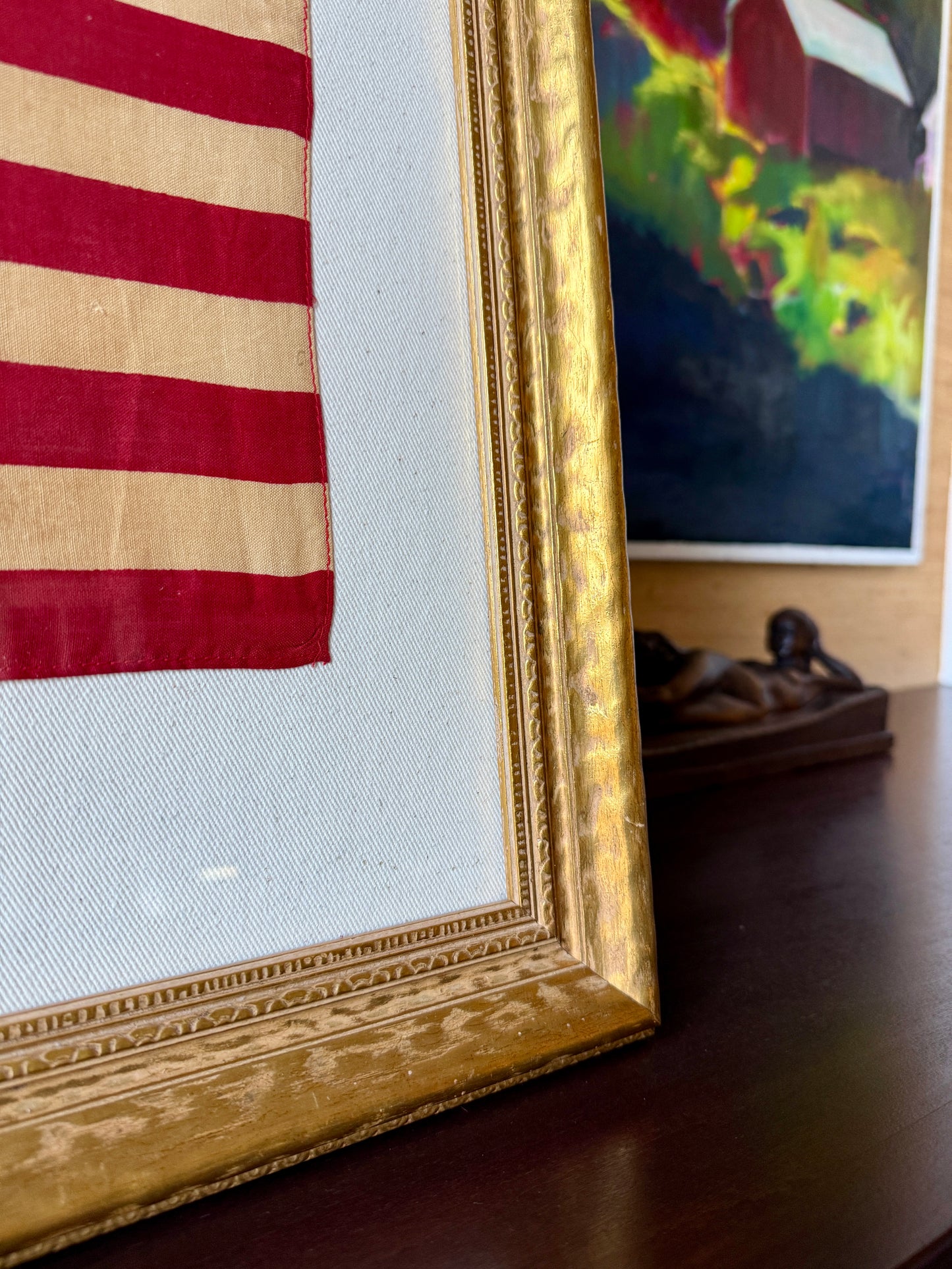 Vintage Betsy Ross 13 Star Flag on Ivory Twill in Vintage Hammered Gold Frame
