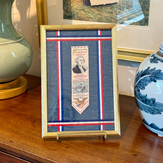George Washingon Declaration of Independence Vintage Woven Bookmark on Blue Tweed in Gold Frame