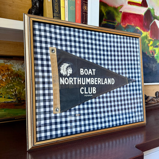 Vintage Northumberland Boat Club Burgee on Navy Gingham in Vintage Gold Frame