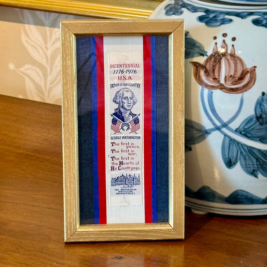 George Washingon Bicentennial Vintage Woven Smithsonian Bookmark on Navy Twill in Gold Frame