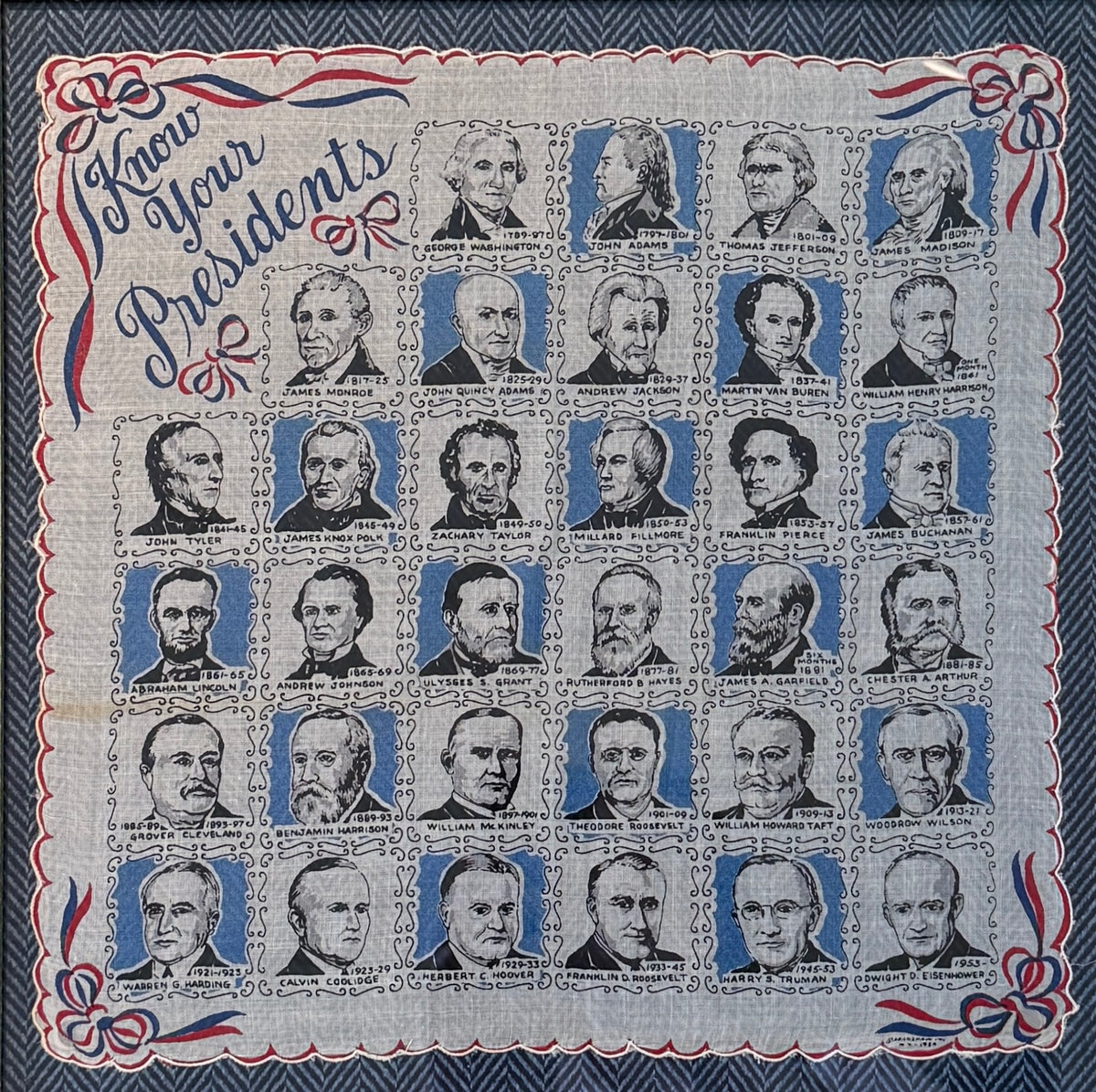 Vintage Framed Americana Know Your Presidents Scalloped Scarf on Ralph ...