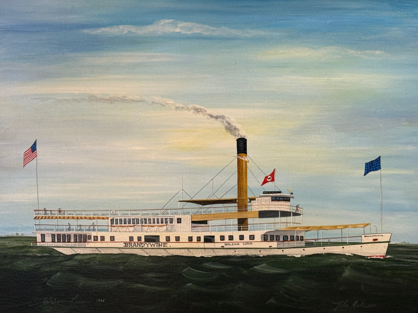 John Matassa 1885 Steamship Brandywine Ship Portrait Oil Painting in Gold Frame