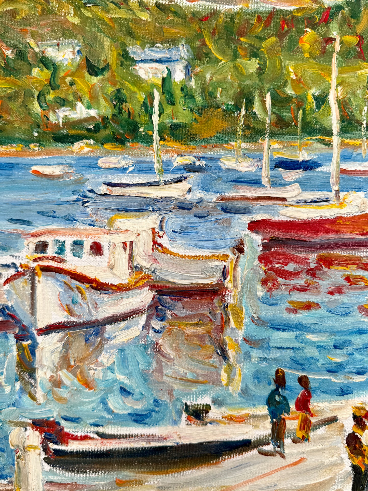 Edmund Jordan New England Sailboat Cove Seascape Oil Painting in Gold Frame