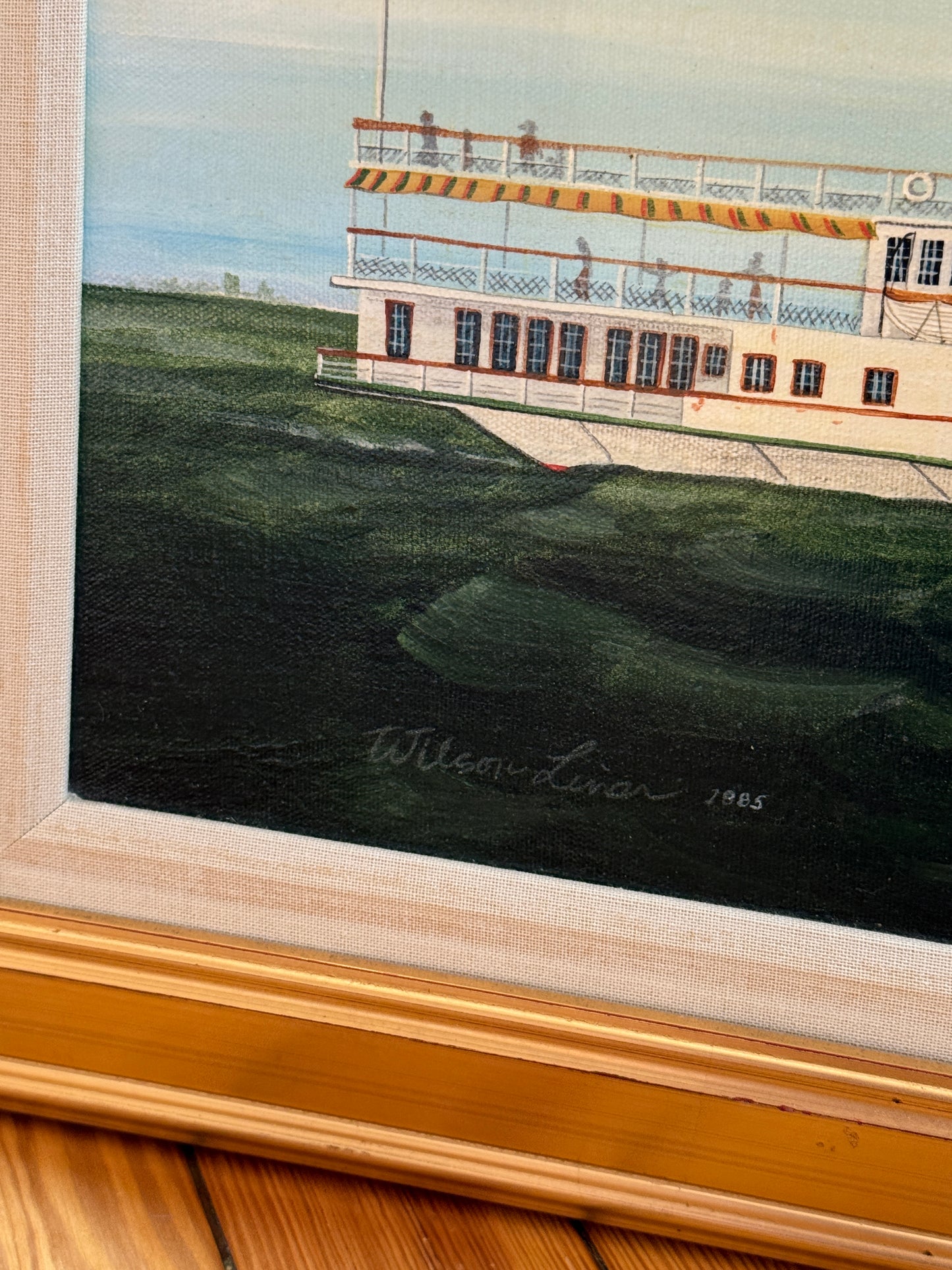 John Matassa 1885 Steamship Brandywine Ship Portrait Oil Painting in Gold Frame