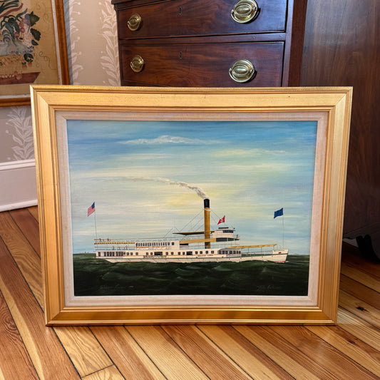 John Matassa 1885 Steamship Brandywine Ship Portrait Oil Painting in Gold Frame