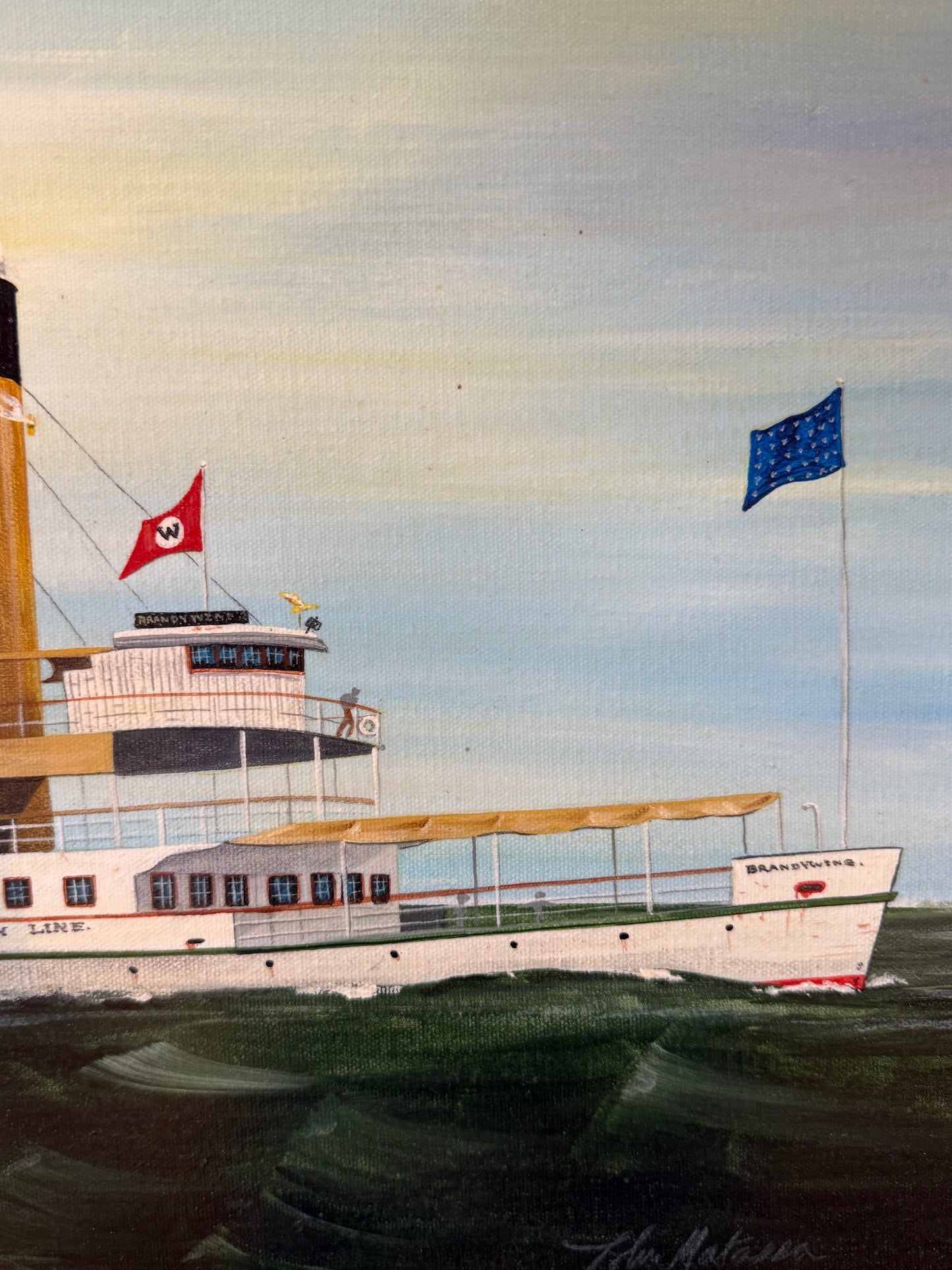 John Matassa 1885 Steamship Brandywine Ship Portrait Oil Painting in Gold Frame