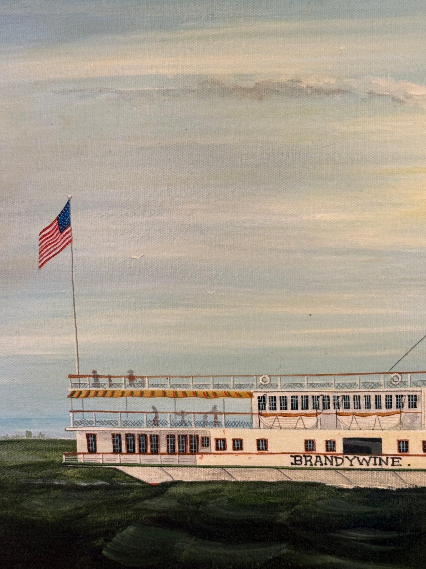 John Matassa 1885 Steamship Brandywine Ship Portrait Oil Painting in Gold Frame