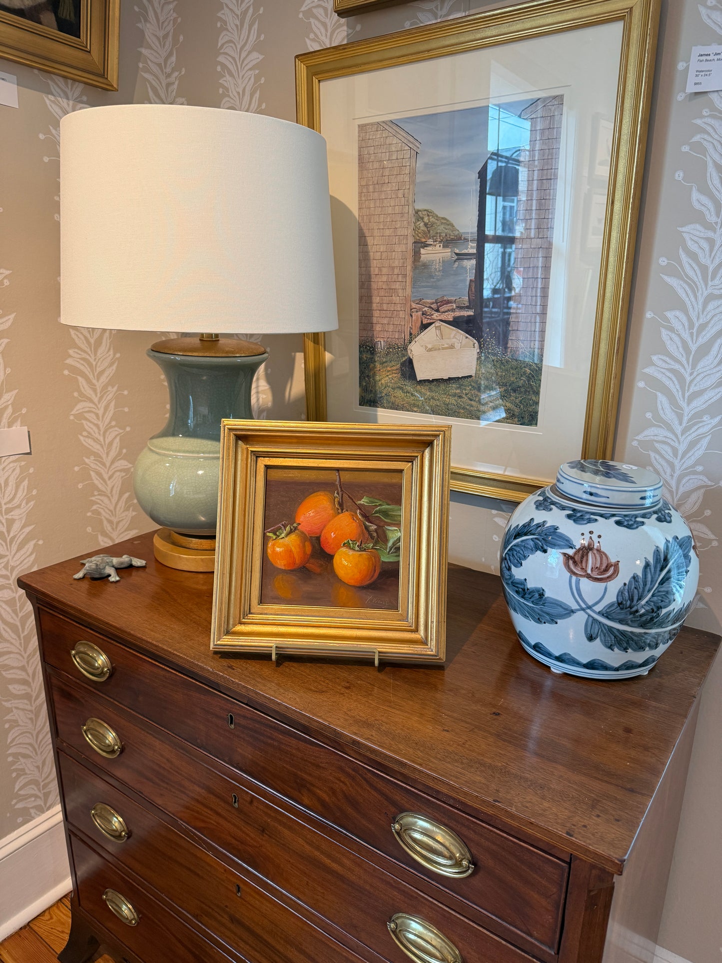 Youqing Wang Persimmons Still Life Oil Painting in Gold Frame