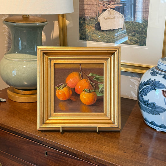 Youqing Wang Persimmons Still Life Oil Painting in Gold Frame