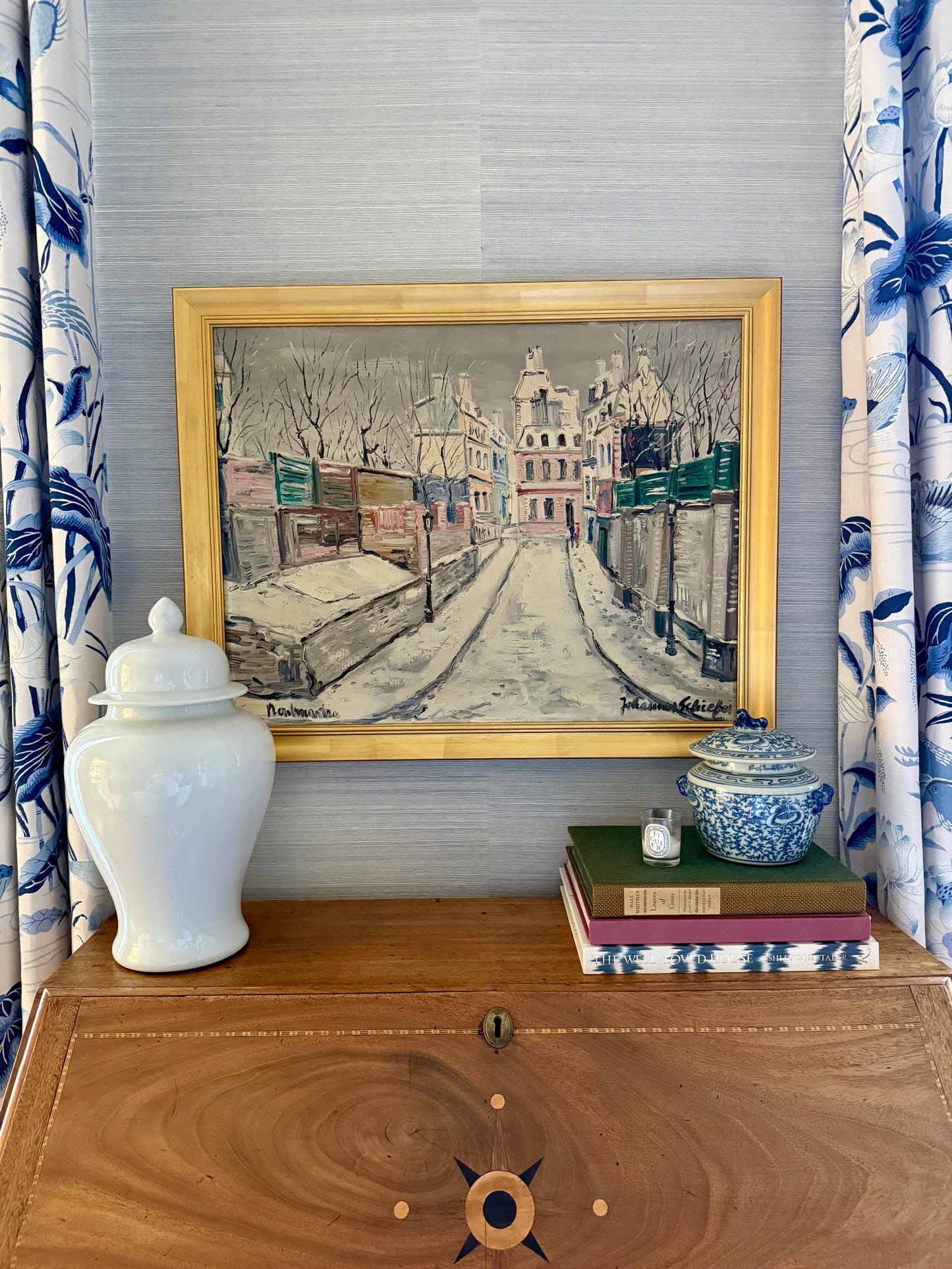 Johannes Schiefer Montmarte Paris in the Snow Oil Painting in Gold Frame