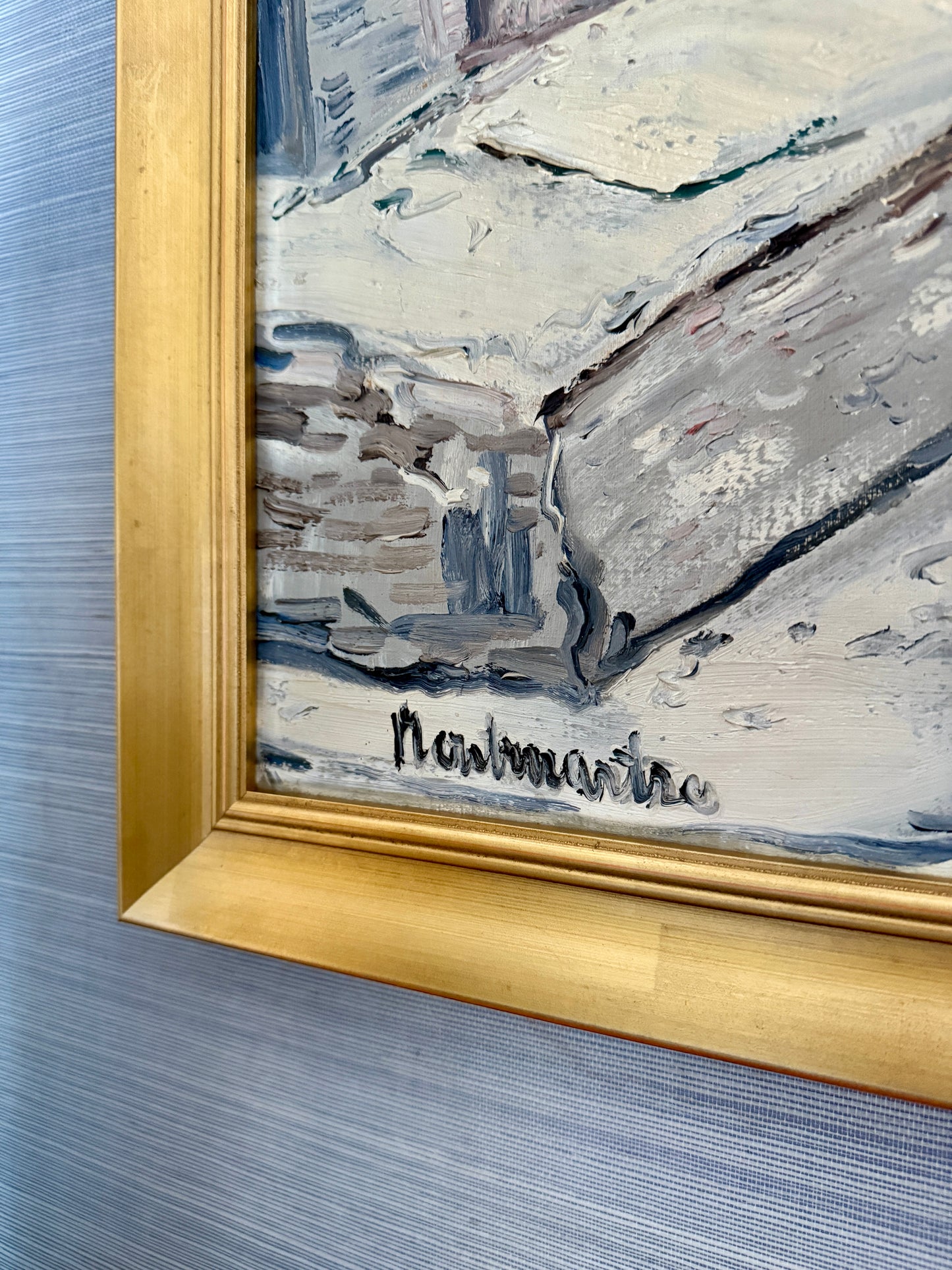 Johannes Schiefer Montmarte Paris in the Snow Oil Painting in Gold Frame