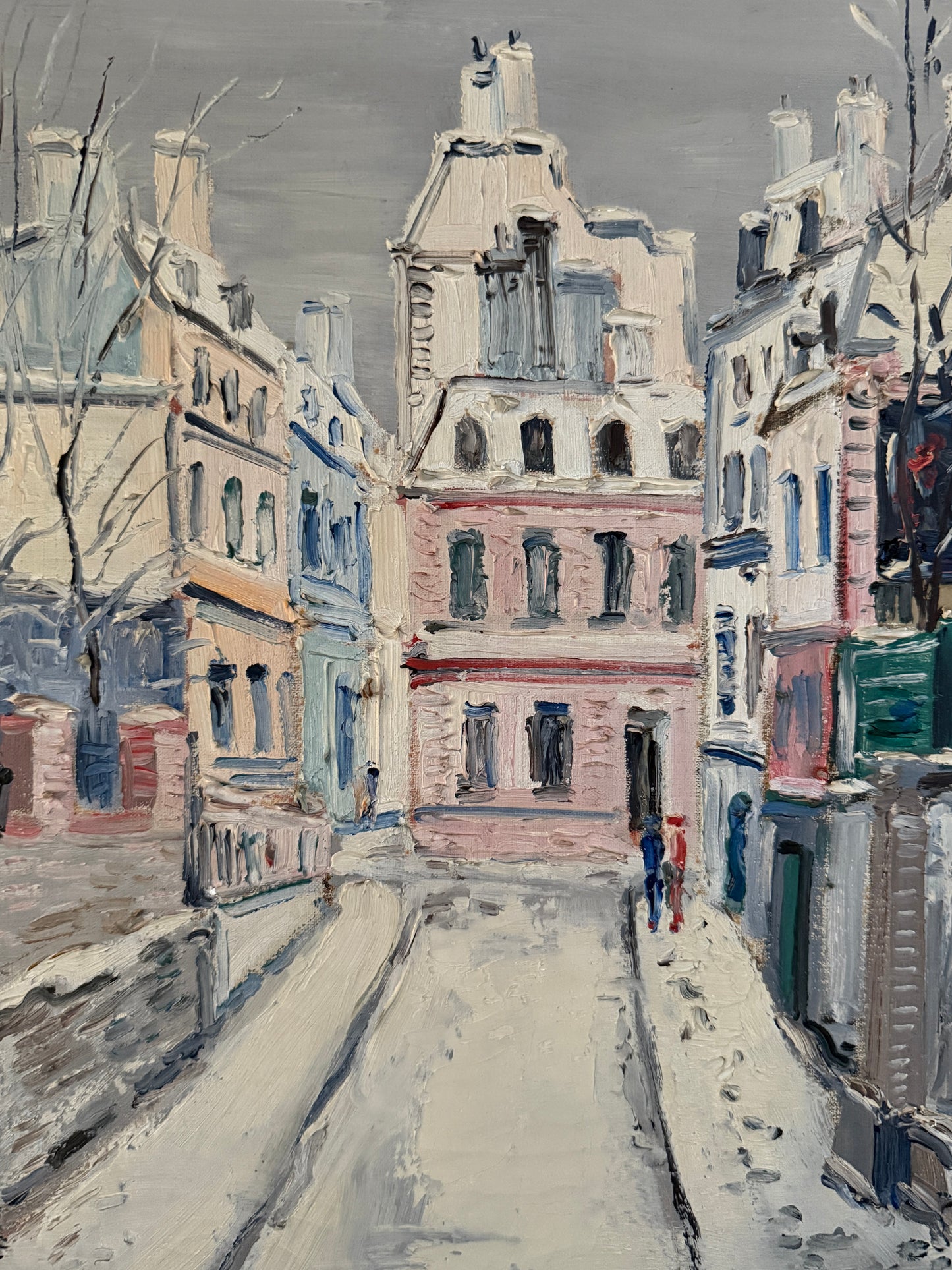 Johannes Schiefer Montmarte Paris in the Snow Oil Painting in Gold Frame