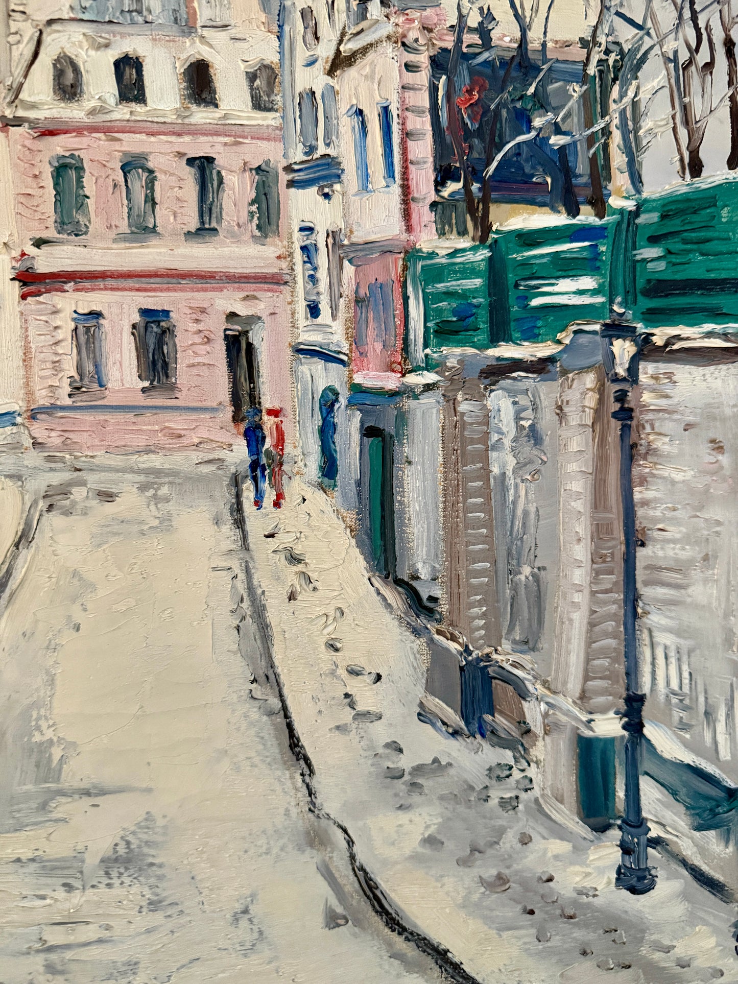 Johannes Schiefer Montmarte Paris in the Snow Oil Painting in Gold Frame