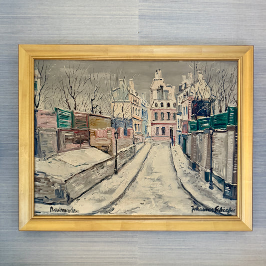 Johannes Schiefer Montmarte Paris in the Snow Oil Painting in Gold Frame