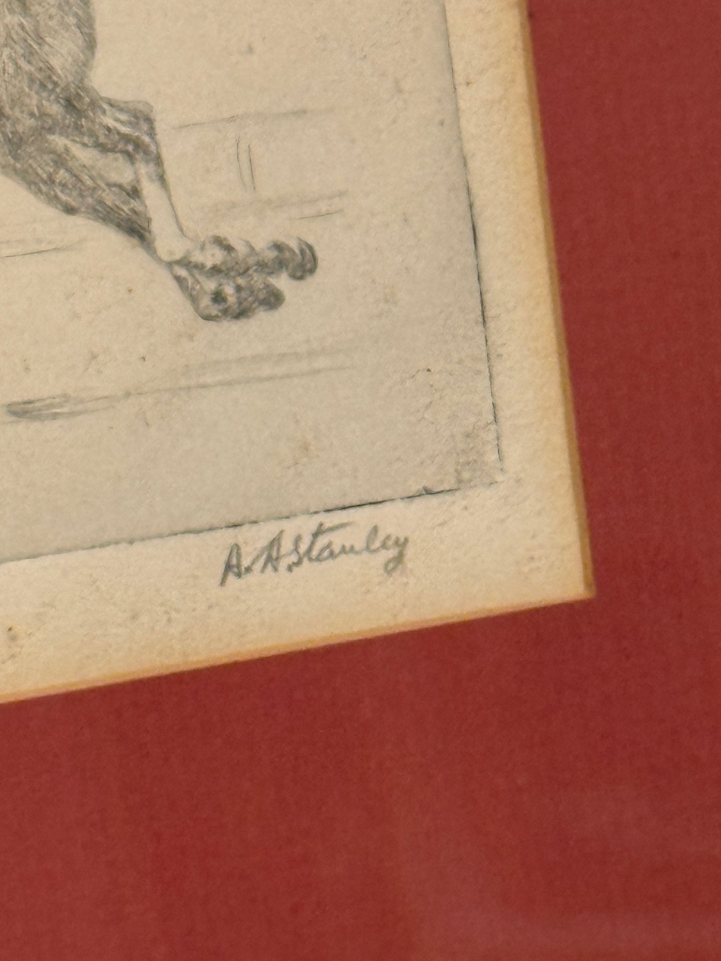 A.H. Stanley Horse and Rider Polo Etching in Gold Frame