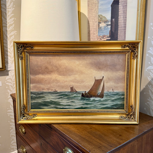 Johan Neumann Boats Crossing Seascape Oil Painting in Gold Frame
